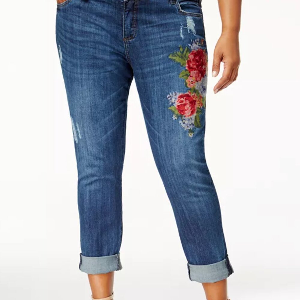 Kut from the Kloth Catherine Cross-stitch Floral Blue Jeans size 10